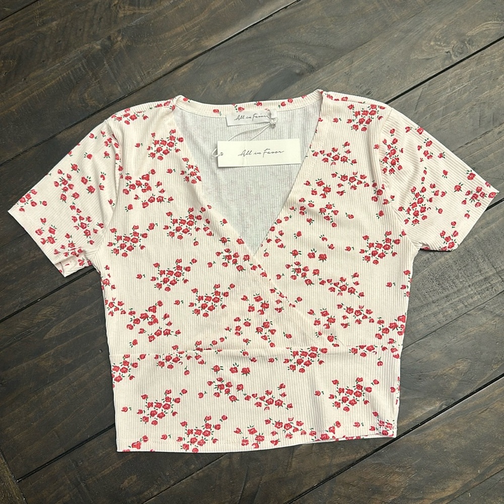 All in Favor ribbed floral crop top